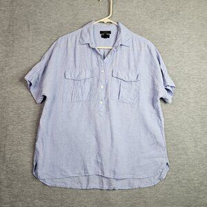 J.CREW Baird McNUTT Irish Linen Women's Light Blue 1/4 Button Up Shirt Sz 4